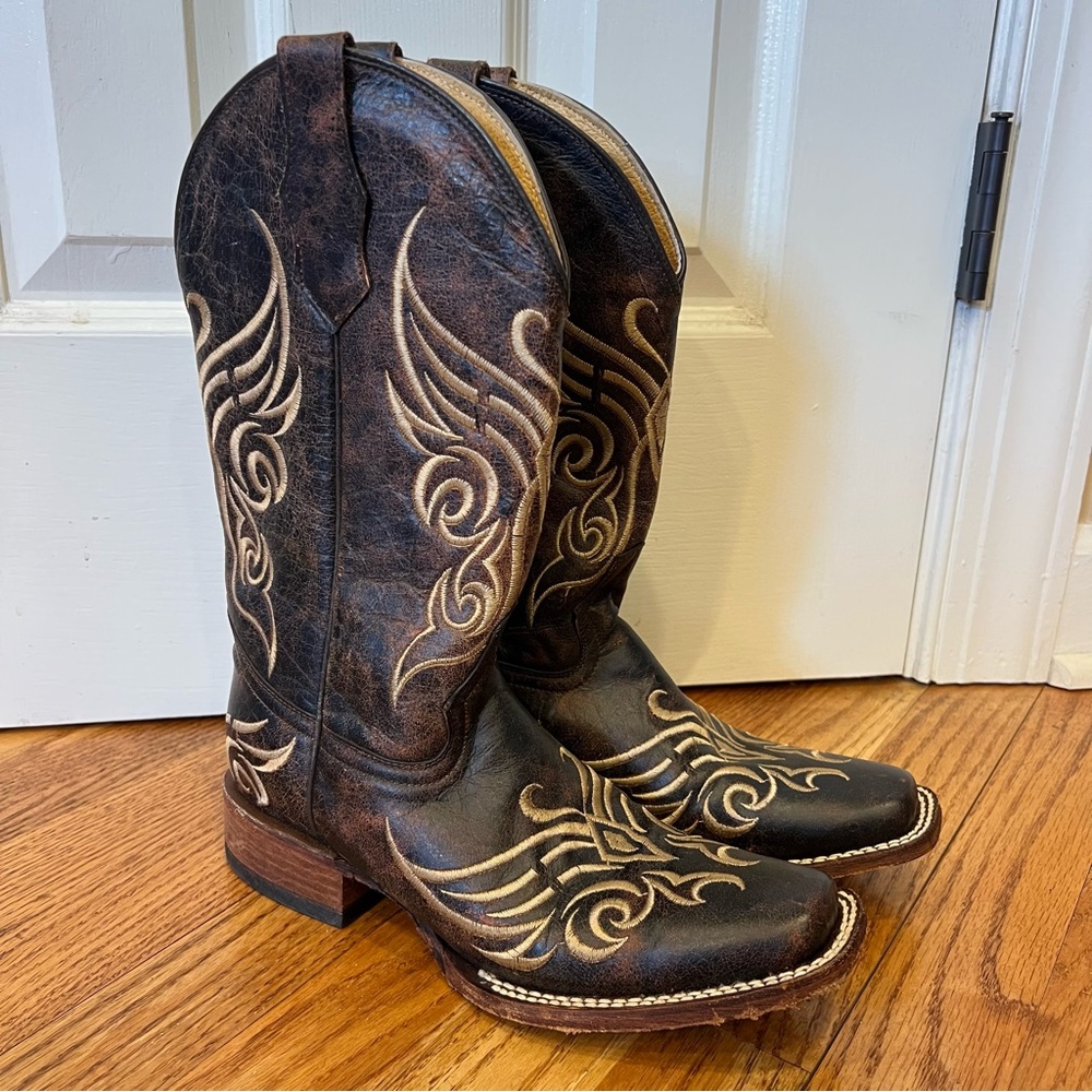 Circle G Cowgirl Cowboy Boots Brown Women’s 8 Butterfly Embroidered Design